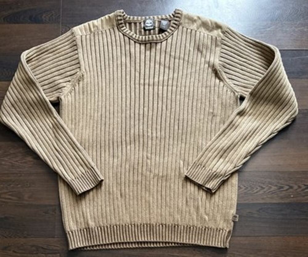 Timberland Ribbed Crewneck Sweater Tan Shoulder Patch L